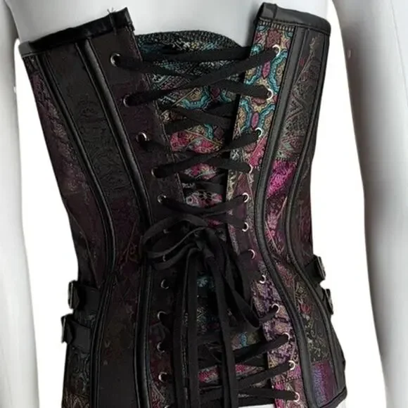 Brocade Bustier Corset Top Lace-Up Back Buckle S Waist Trainer Gothic - Picture 5 of 5
